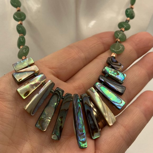NEW Abalone Paua Natural Shell Graduated Necklace + Aventurine, Copper 20 inches - Picture 2 of 8